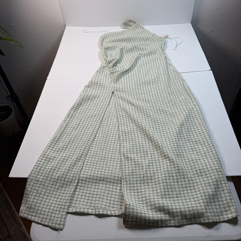 Pull&Bear Dress Womens Medium Green Gingham‎ Spaghetti Strap Maxi 4392/300/512
